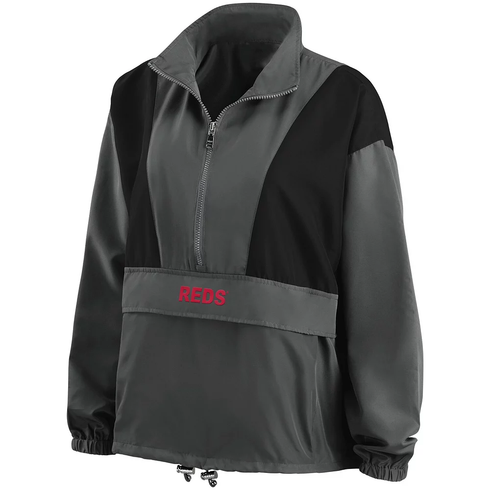 Women's WEAR by Erin Andrews Charcoal Cincinnati Reds Packable Half-Zip Jacket 5 Women's WEAR by Erin Andrews Charcoal Cincinnati Reds Packable Half-Zip Jacket - Image 3