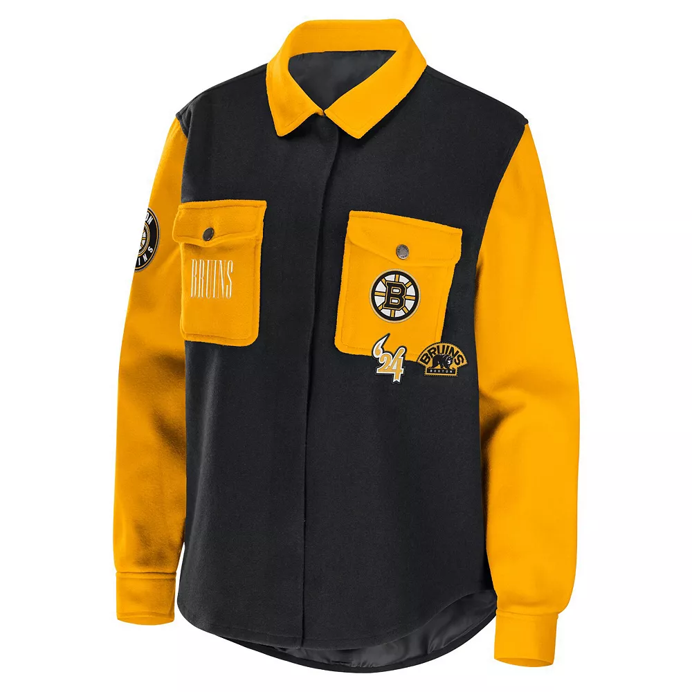 Women's WEAR by Erin Andrews Black/Gold Boston Bruins Colorblock Button-Up Shirt Jacket 5 Women's WEAR by Erin Andrews Black/Gold Boston Bruins Colorblock Button-Up Shirt Jacket - Image 3