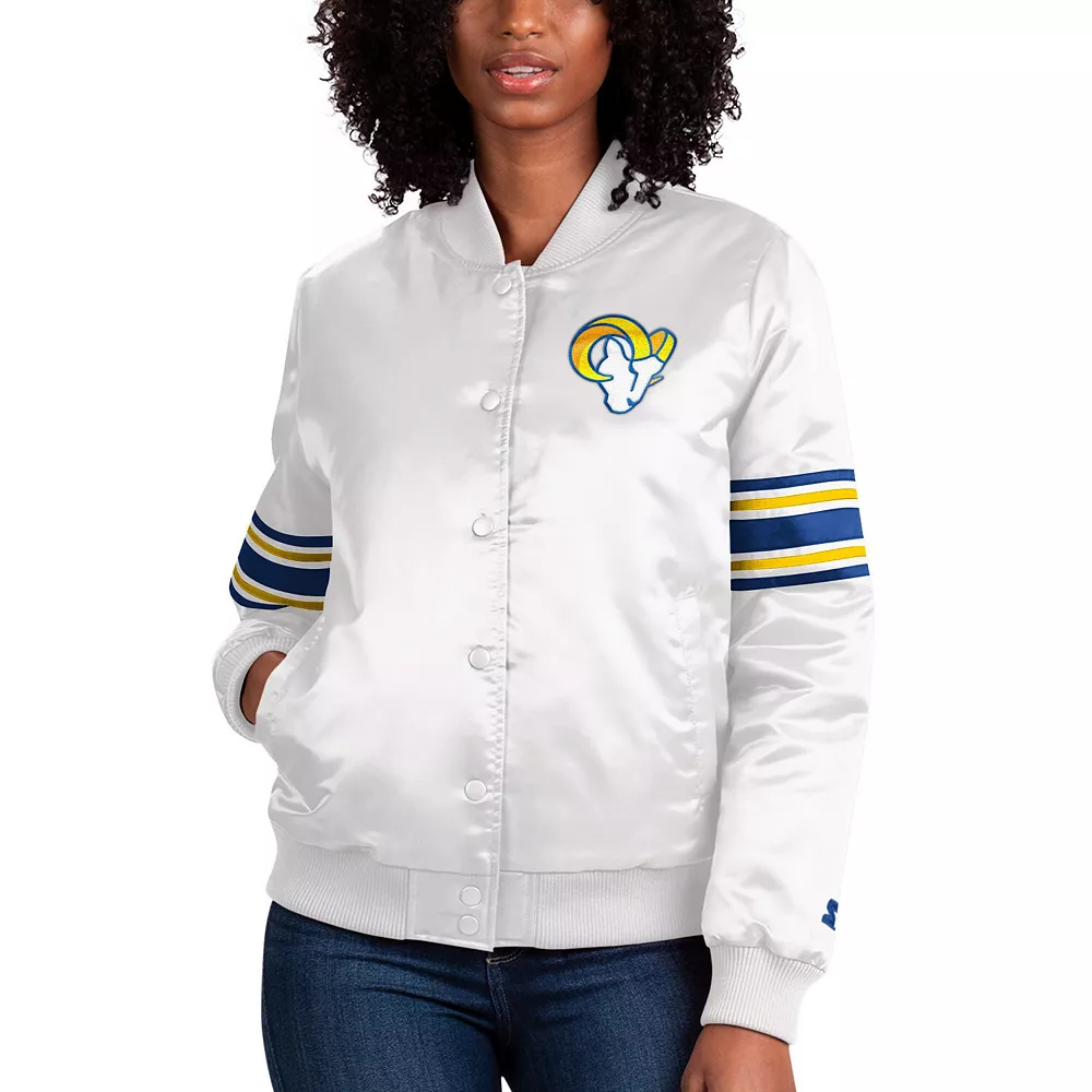 Women's Starter Cream Los Angeles Rams Line Up Satin Full-Snap Varsity Jacket 3 Women's Starter Cream Los Angeles Rams Line Up Satin Full-Snap Varsity Jacket