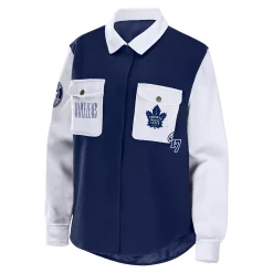 Women's WEAR by Erin Andrews Navy/White Toronto Maple Leafs Colorblock Button-Up Shirt Jacket 7 Women's WEAR by Erin Andrews Navy/White Toronto Maple Leafs Colorblock Button-Up Shirt Jacket -Tennessee Titans Gear shop 6026374 ALT2