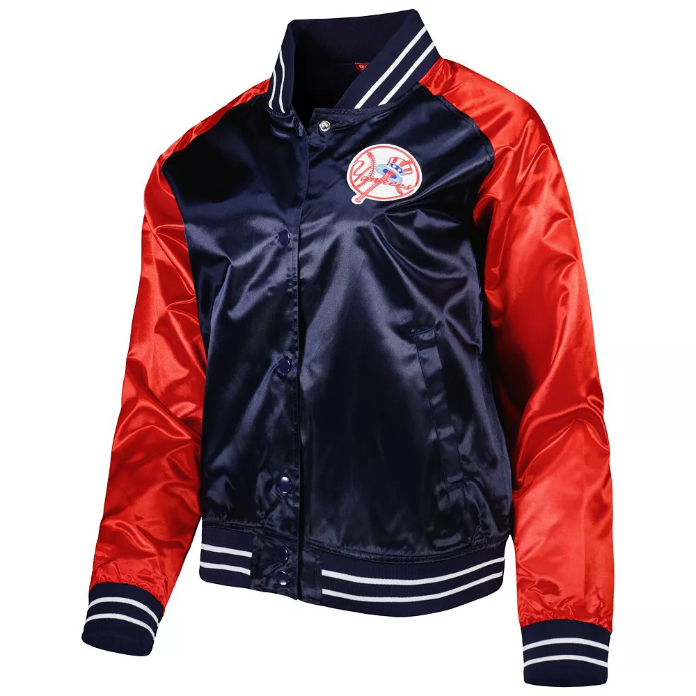 Women's Mitchell & Ness Navy New York Yankees Team 2.0 Satin Raglan Full-Snap Jacket 5 Women's Mitchell & Ness Navy New York Yankees Team 2.0 Satin Raglan Full-Snap Jacket - Image 3