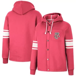 Women's Colosseum Red Wisconsin Badgers Mia Striped Full-Snap Hoodie Jacket 6 Women's Colosseum Red Wisconsin Badgers Mia Striped Full-Snap Hoodie Jacket -Tennessee Titans Gear shop 6028414 ALT