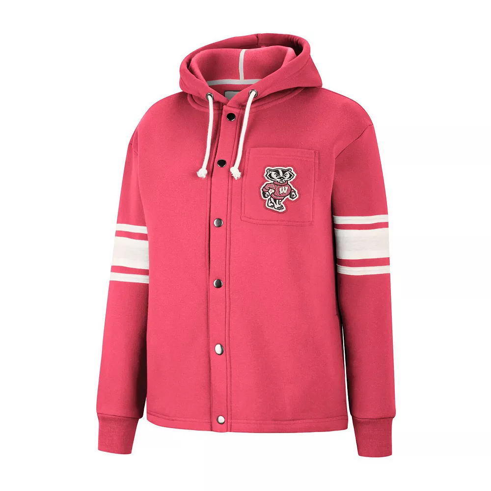 Women's Colosseum Red Wisconsin Badgers Mia Striped Full-Snap Hoodie Jacket 5 Women's Colosseum Red Wisconsin Badgers Mia Striped Full-Snap Hoodie Jacket - Image 3