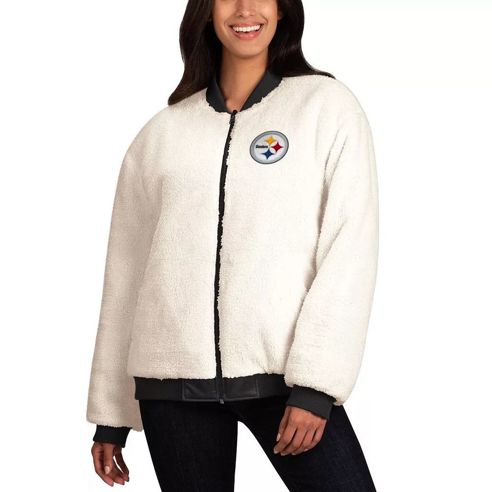Women's G-III 4Her by Carl Banks Oatmeal/Black Pittsburgh Steelers Switchback Reversible Full-Zip Jacket 4 Women's G-III 4Her by Carl Banks Oatmeal/Black Pittsburgh Steelers Switchback Reversible Full-Zip Jacket - Image 2