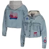 Women's WEAR by Erin Andrews Chicago Cubs Hooded Full-Button Denim Jacket 1 Women's WEAR by Erin Andrews Chicago Cubs Hooded Full-Button Denim Jacket -Tennessee Titans Gear shop 6090276
