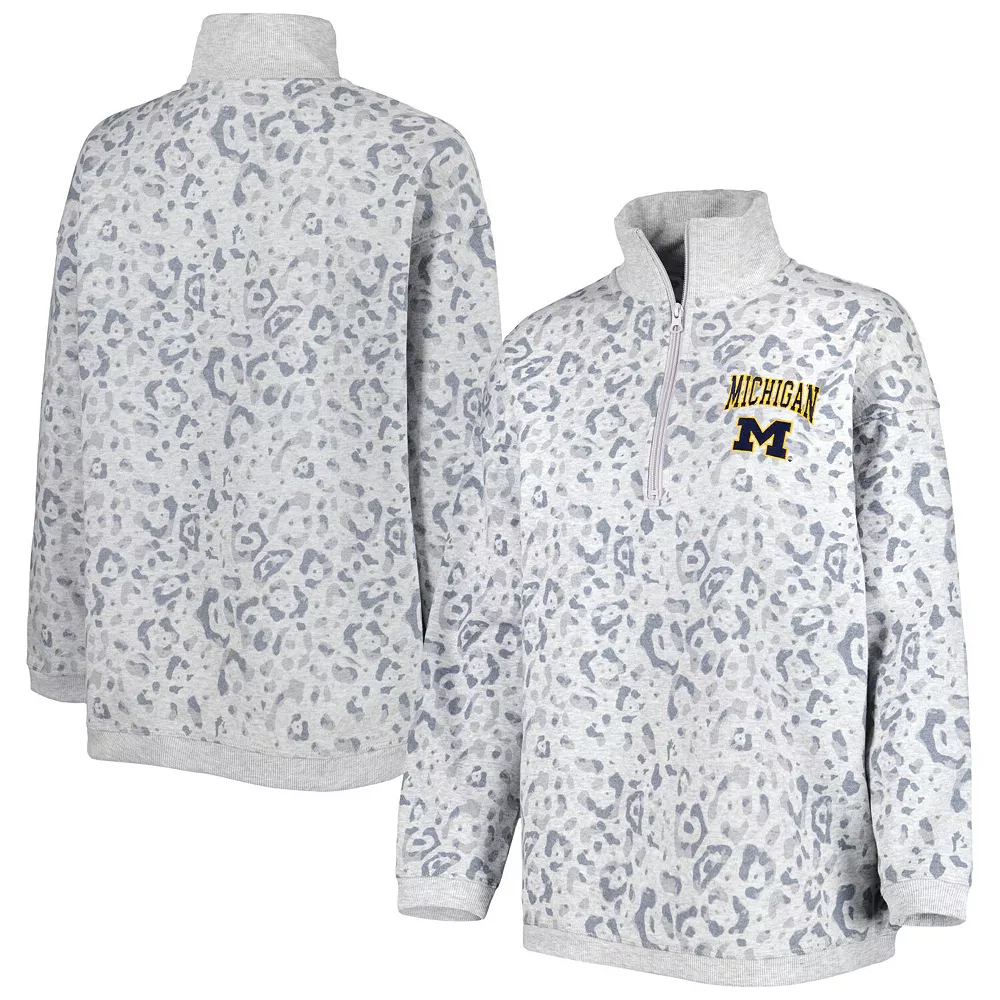 Women's Gameday Couture Heather Gray Michigan Wolverines Leopard Quarter-Zip Sweatshirt 3 Women's Gameday Couture Heather Gray Michigan Wolverines Leopard Quarter-Zip Sweatshirt