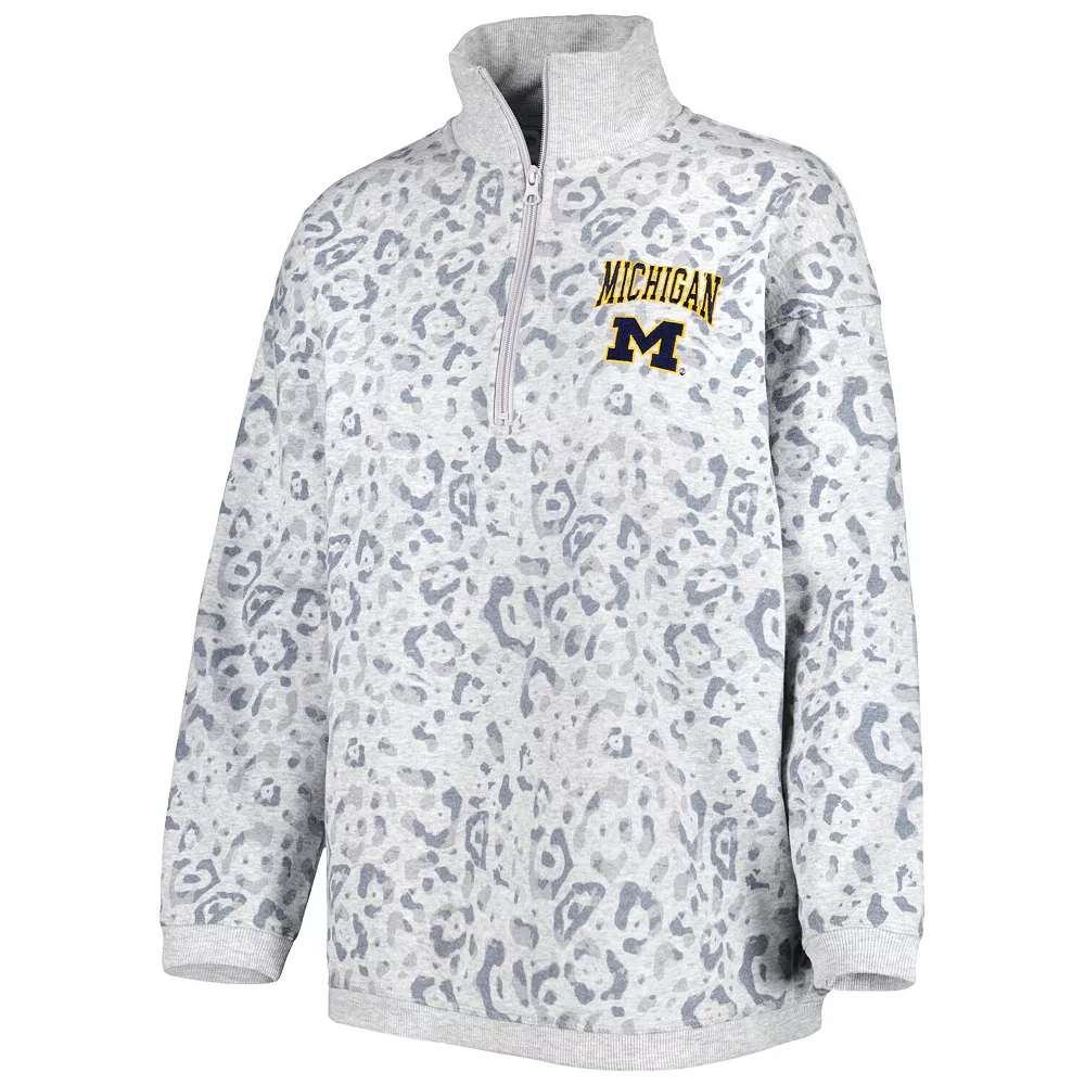 Women's Gameday Couture Heather Gray Michigan Wolverines Leopard Quarter-Zip Sweatshirt 5 Women's Gameday Couture Heather Gray Michigan Wolverines Leopard Quarter-Zip Sweatshirt - Image 3