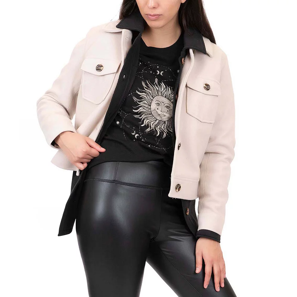 Women's Coffee Shop Faux Wool Trucker Jacket 3 Women's Coffee Shop Faux Wool Trucker Jacket