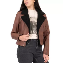 Women's Coffee Shop Sherpa & Faux Leather Moto Jacket