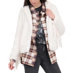 Women's Coffee Shop Faux Fur Hoodie with Fringe