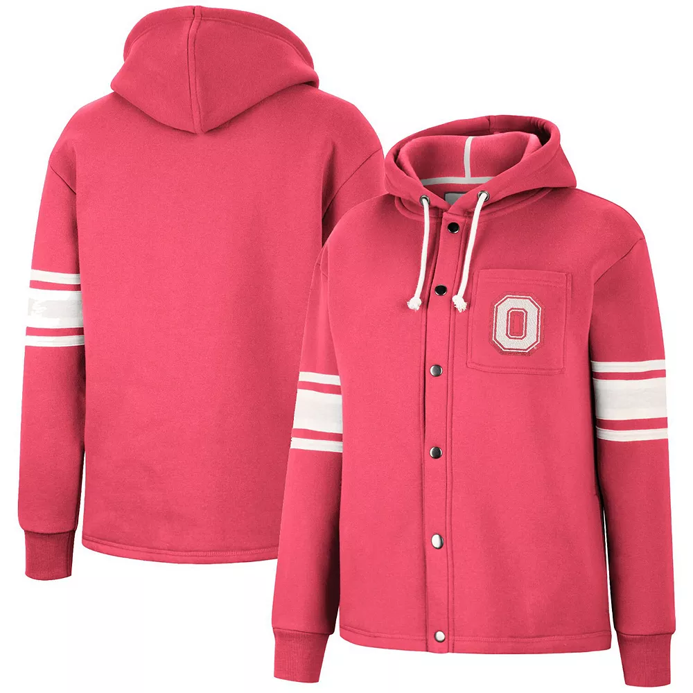 Women's Colosseum Scarlet Ohio State Buckeyes Mia Striped Full-Snap Hoodie Jacket 3 Women's Colosseum Scarlet Ohio State Buckeyes Mia Striped Full-Snap Hoodie Jacket